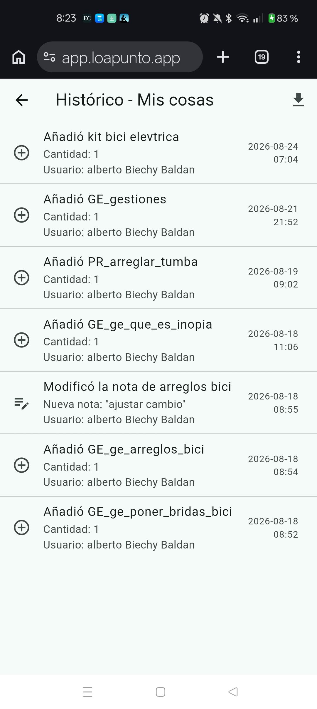 Histórico de cambios de una lista