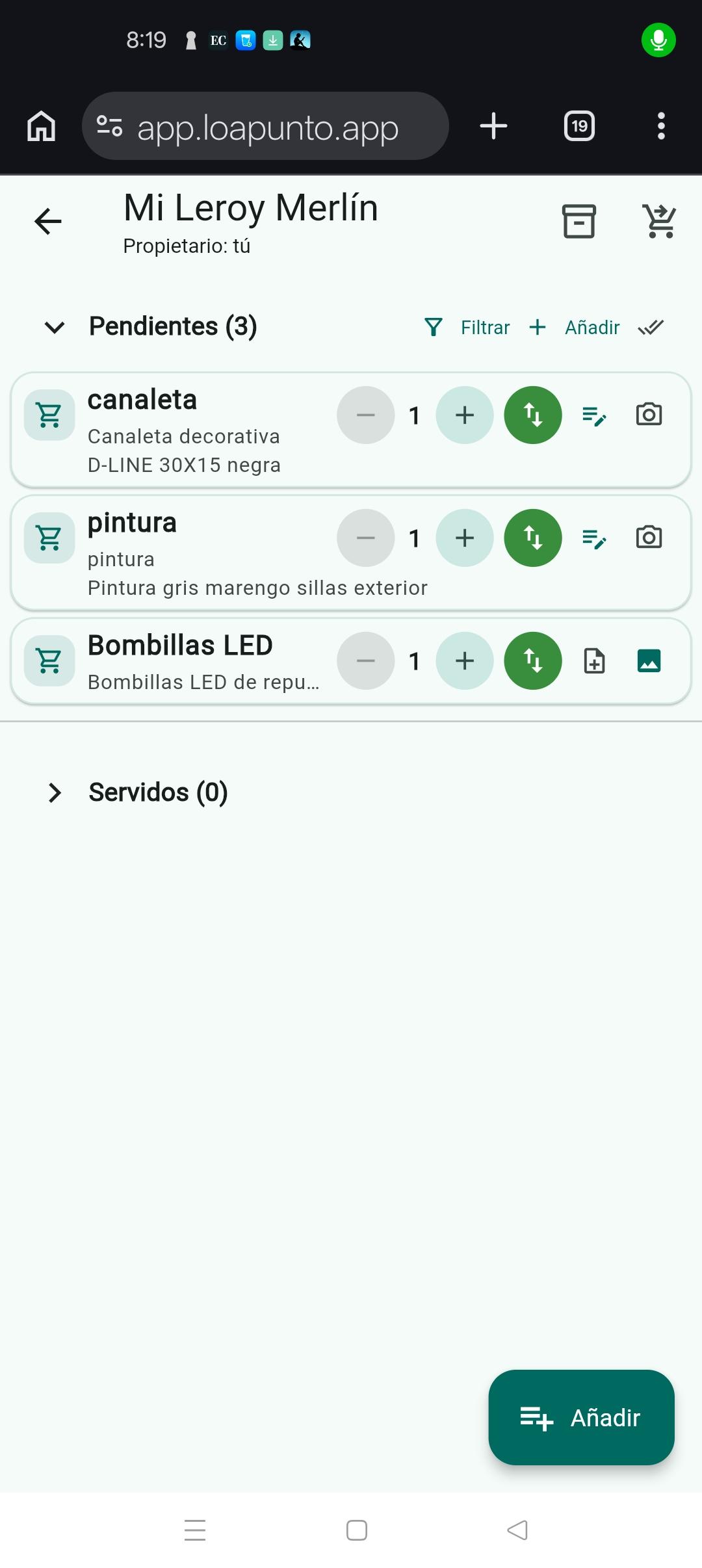 Gestión de elementos pendientes en LoApunto